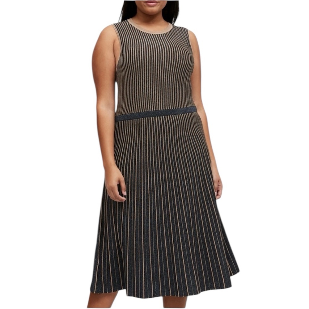 NEW Banana Republic Black and Cream Metallic Striped Sweater Dress XL Tall NWOT